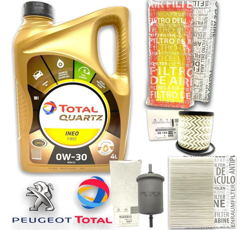Kit Service 4 Filtros + Aceite 0w30 Peugeot 308 408 1.6 Thp