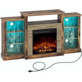 Soporte De Tv Con Chimenea, Luces Led Y Tomas De Corriente