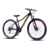 Mountain Bike Rower Queen Aro 29 15  21v Freios De Disco Mecânico Câmbios Index 3v Y Index 7v Cor Preto/pink/dourado