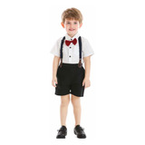 Conjunto Bebé Niño Formal Short Azul Con Tirante Camisa Moño