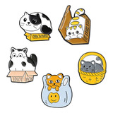 5 Broches De Esmalte De Gato De Dibujos Animados, Insignias