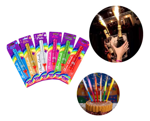 20 Vela Aniversário Vulcão Cascata Foguetinho Várias Cores