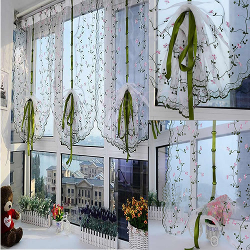 Coffee Door Sheer Door Con Diseño Floral Bordado A Mano