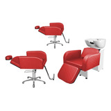 Kit Salão Destak 2 Cadeiras Recl+1 Lavatório C/ap Vermelho