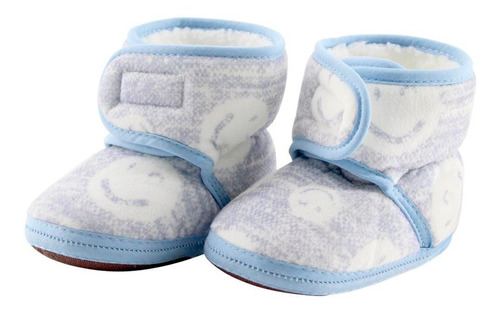 Pantufa Sapatinho Infantil Bebe Azul Forrada Com Velcro