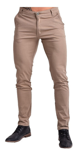 Jeans Corte Chino Beige Semi Chupin Elastizado