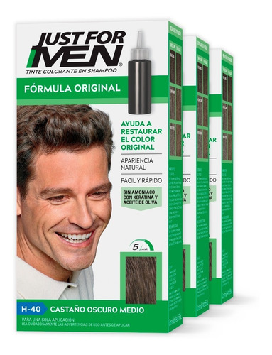Tinte Just For Men Fórmula Original Castaño Osc Med 3-pack