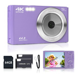 Cámara Digital Para Adolescentes Fhd 4k 44mp 64 Gb Morada