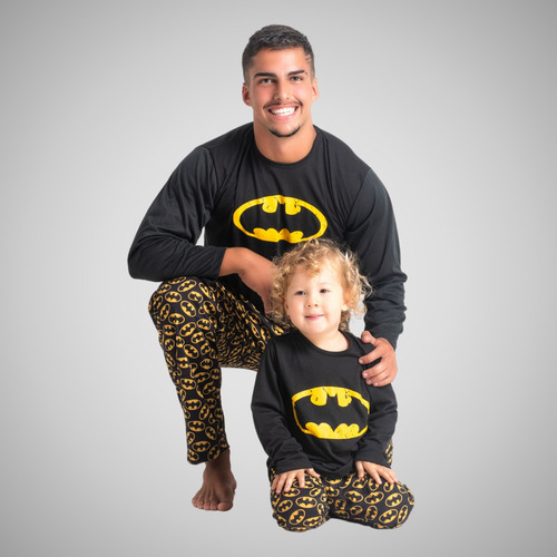 Kit Pijama Pai E Filho Super Herói Manga Comprida Inverno