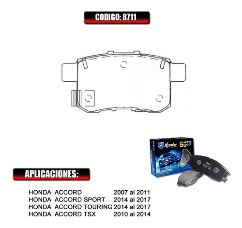 Pastilla Freno Trasera Honda Acura Tsx 10 11 12 13 14  8711 Foto 2