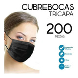 Caja De Cubrebocas Negro Para Adulto Tricapa 200 Pzs Diseño De La Tela Lizo