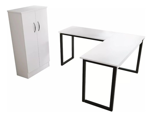 Mesa Escrivaninha De Canto Home Office Com Armario 2 Portas