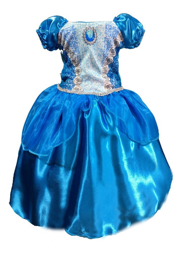 Vestido Princesa Azul Infantil Menina Criança Confortável