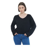 Sweater Mujer Cuello V Negro Corona