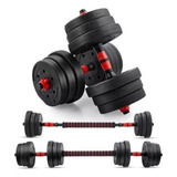 Set 2 Mancuernas + Barra 2 En 1 + 30kg Discos Pesas Rojo