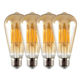 Lámpara Foco Filamento Led Pera Vintage St64 E27 Pack X 4