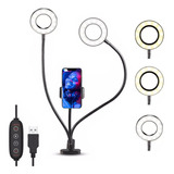 Aro Selfie Doble Luz Led Ring Light Base Pinza Clip Celular