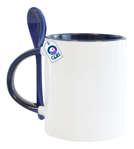 Taza Blanca 11oz. Fondo De Color Con Cuchara Para Sublimar