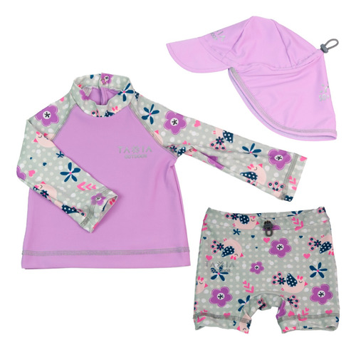 Remera Proteccion Uv Bebe+ Boxer + Gorra Cubre Nuca Pajarito