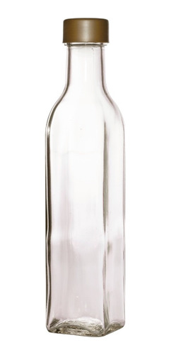Botella Vidrio Aceite 250 Cc Transparente Cuadrada Tapa X24