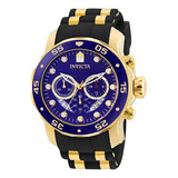 Reloj Pulsera Invicta Pro Diver 6983 De Cuerpo Color Oro, Analógico, Para Hombre, Fondo Azul, Con Correa De Silicona Color Oro Y Negro, Agujas Color Dorado, Dial Azul, Subesferas Color Dorado, Minuter