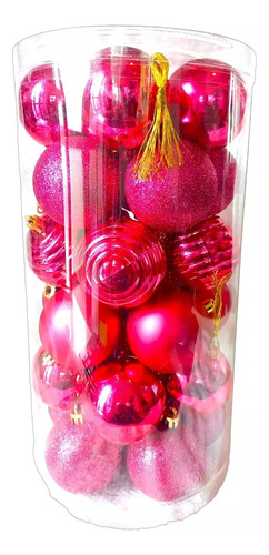 Esferas 6cm Navideñas Navidad Estuche 30 Esferas Rosa Medio