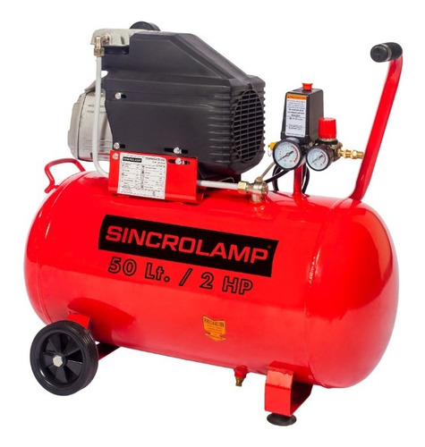 Compresor 50 Litros 2hp 116psi Sincrolamp Color Rojo Fase Eléctrica Monofásica Frecuencia 50hz