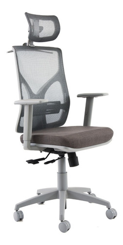 Silla Cool Gris Oficina Con Apoya Cabeza Y Lumbar Base Gris