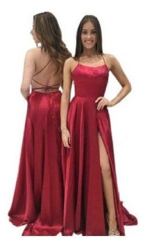 Elegante Vestido De Noche Con Tirantes De Raso