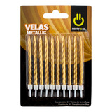 Velitas Pastel Doradas Espiral Oro Vela Pastelera 10 Piezas