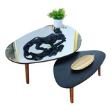 Conjunto De Mesa Centro Orgânica Mirror Black Paris