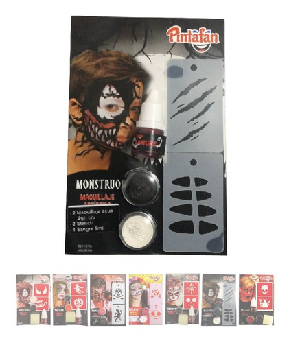 Kit Maquillaje Halloween Terror Artistico Stencil Sangre