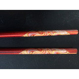 Palitos Bambú Laqueados Rojo Diseño Set 6 Pares Para Sushi