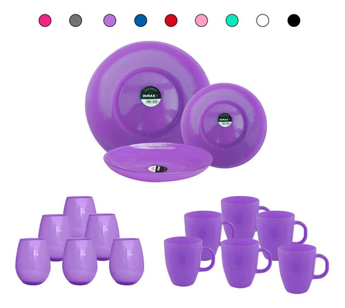 Juego Vajilla 30 Piezas Platos Vasos Tazas Vidrio Color Plen