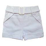 Shorts Infantil Branco Bengaline Menina Luxo 01 A 10  Anos