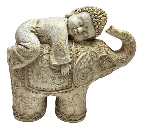 Buda Monge Meditando No Elefante De Resina