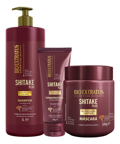 Kit Bio Extratus Shitake Plus Shampoo Masc Termoprotetor 500