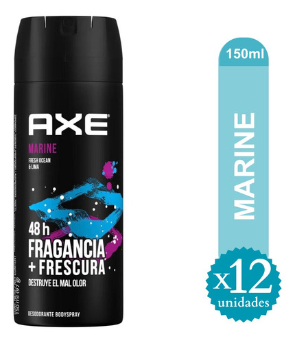 Pack Desodorante Axe Marine 150ml X 12 Unid - Ma
