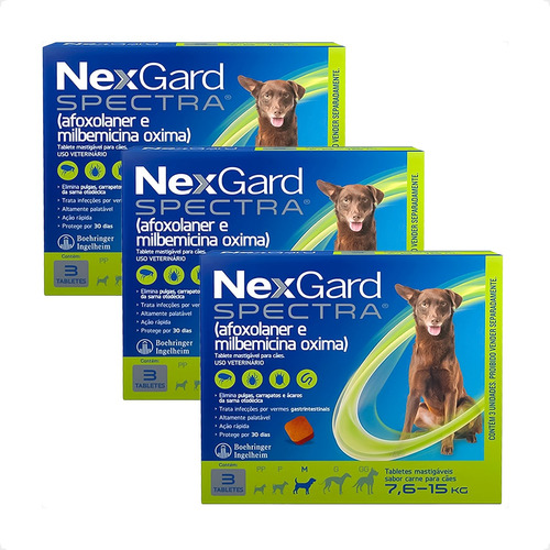 3 Nexgard Spectra Para Cães 7,6 A 15kg Antipulgas - 3 Tab