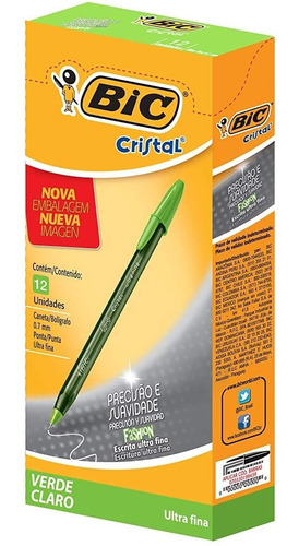 Caneta Esferográfica 0.7mm Bic Cristal Fashion Verde C/12und