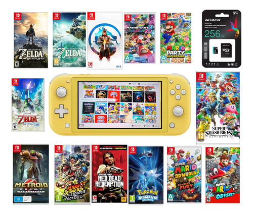 Nintendo Switch Lite Amarilla Dual Magia 256gb Full Juegos!!