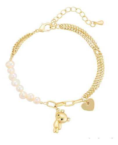 Pulsera Oro 14k Lam Osito Dije Perlas16-19cm Ajustable Regal