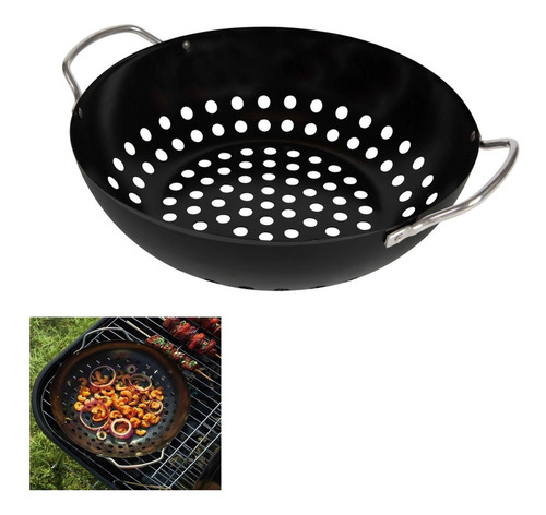 Panela Wok Frigideira Antiaderente Grelhados Churrasqueira Cor Preto