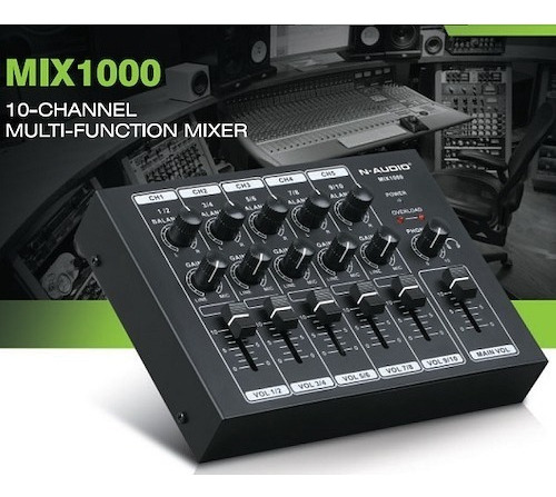Mixer Mini Consola De 10 Canales - 5 Stereo - Naudio Mix1000