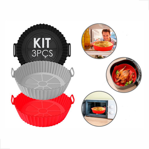 Kit 3 Formas Para Air Fryer De Silicone Antiaderente