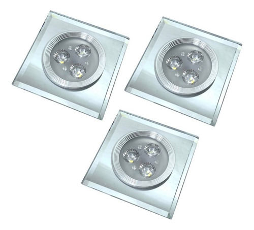 3x Spot Espelhado Banheiro Led 6w Embutido Cristal Box Vapor