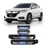 Soleira Led Azul Aço Inox Honda Hrv Hr-v 2016 A 2022