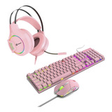 Combo Xinua Gamer Rosa Auricular Hs1 + Kit Teclado Mouse Km1