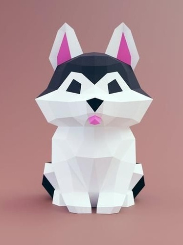 Perro Husky Cachorro Sentado Papercraft Pdf 