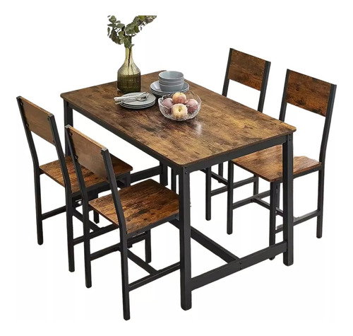 Mesa De Jantar 4 Lugares Estilo Industrial Com Cadeiras